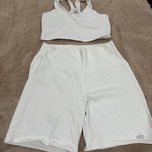 Alo White Sports Bra and Shorts Set